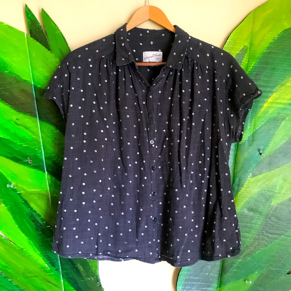 Cap Sleeve Denim PolkaDot Button down blouse
